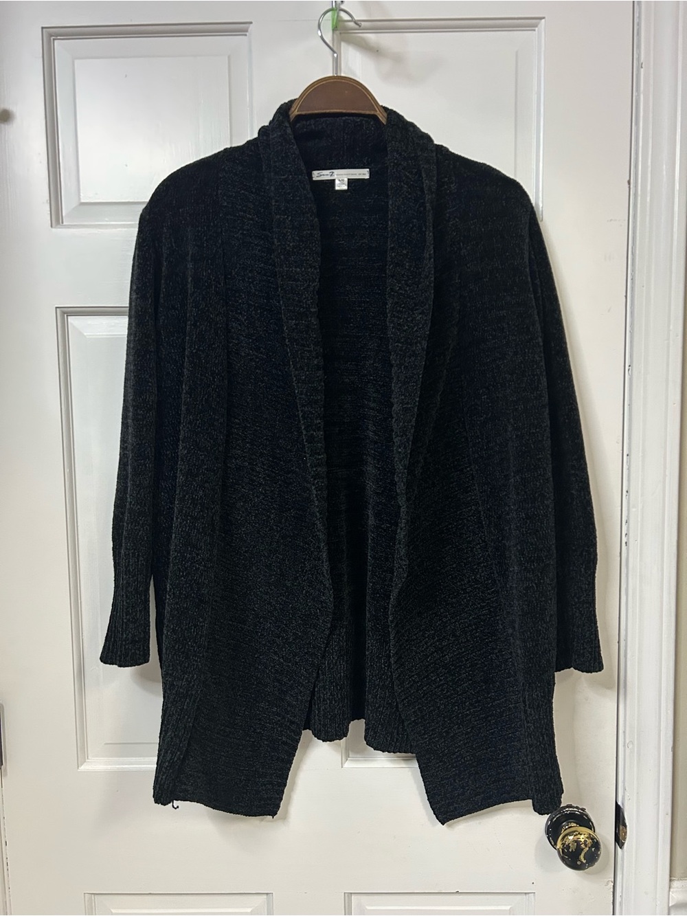 Seven7 Black Open-Front Shawl Collar Cardigan